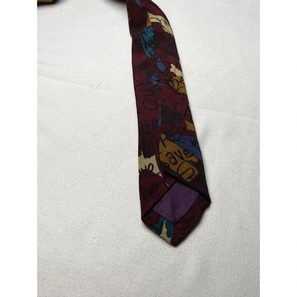 Save the Children Silk Necktie Burgundy‎ Multi Color Text Print Neck Tie